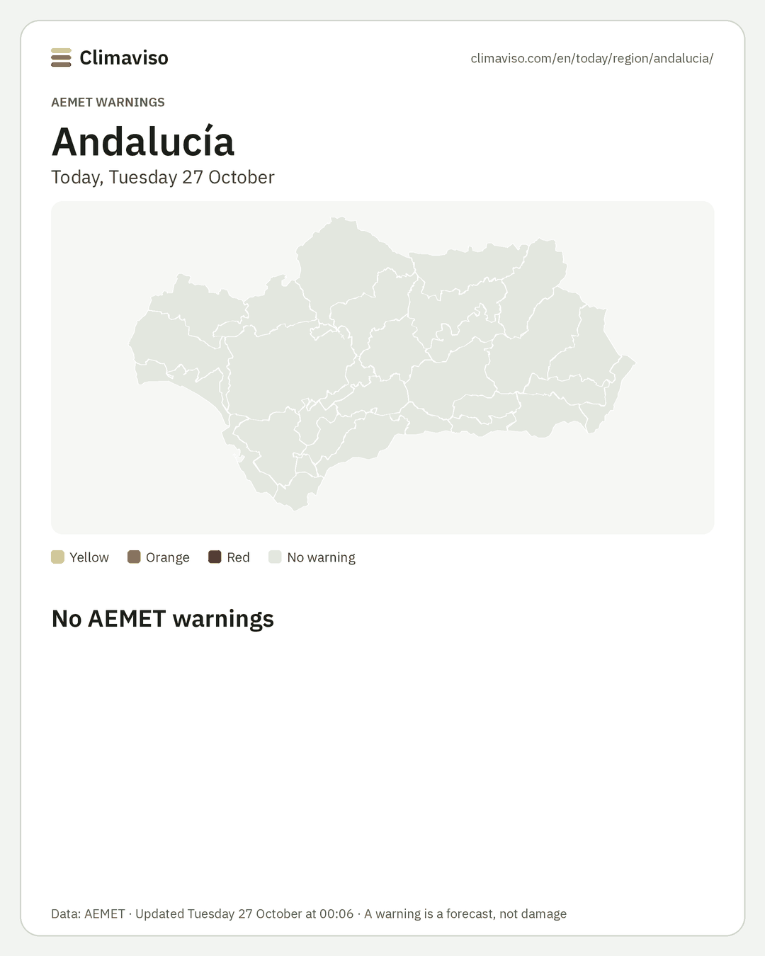 AEMET warnings in Andalucía, Today