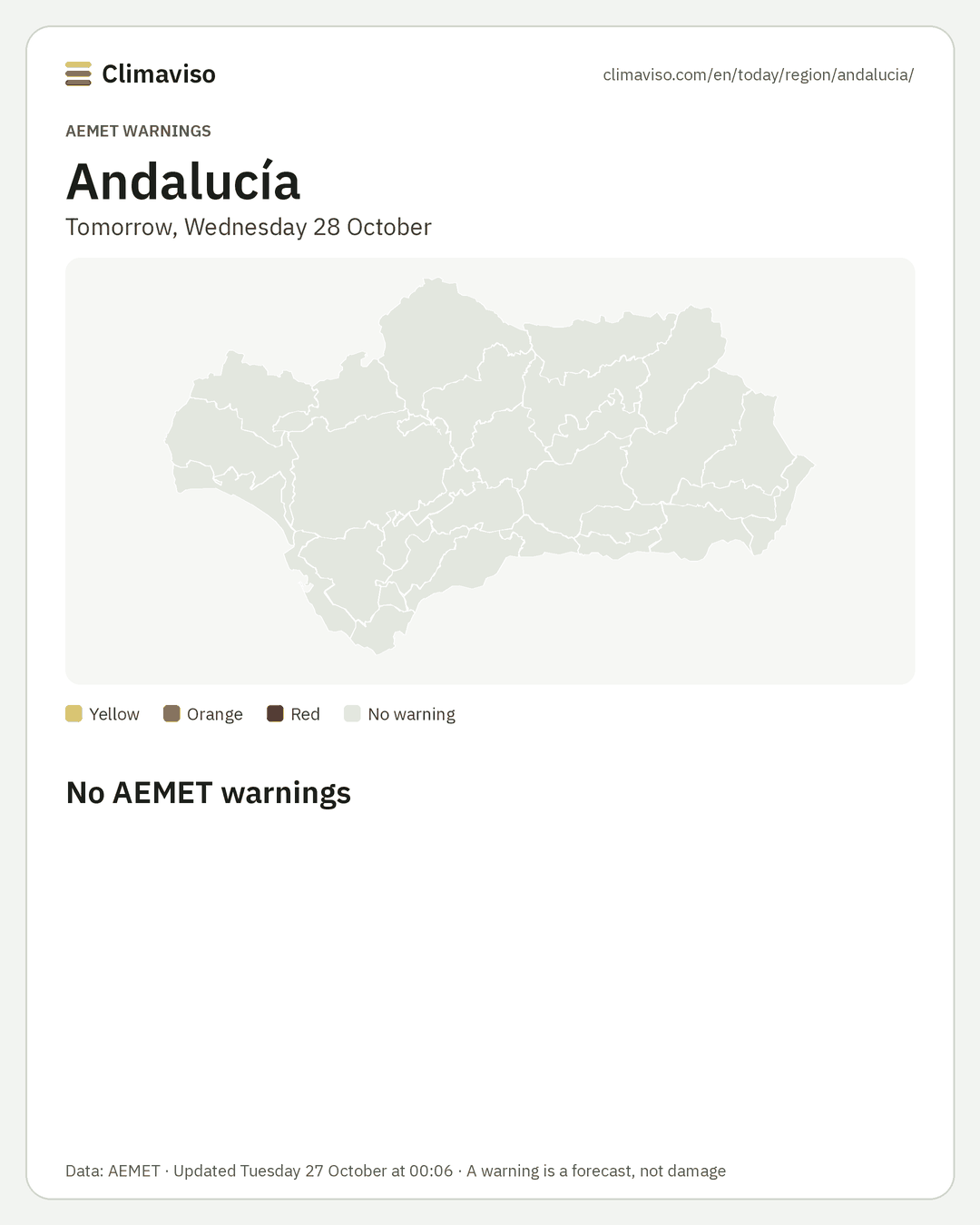 AEMET warnings in Andalucía, Tomorrow