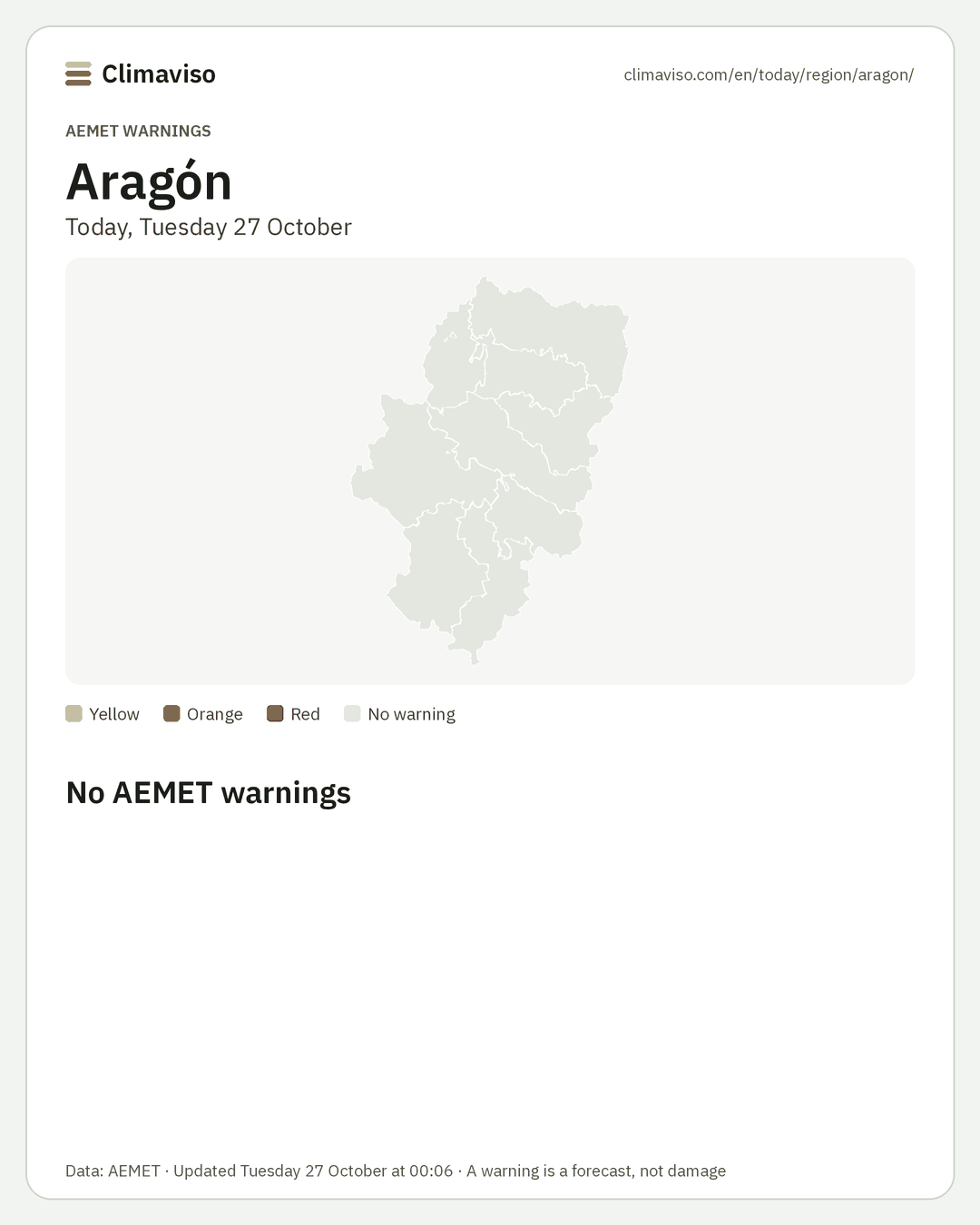 AEMET warnings in Aragón, Today