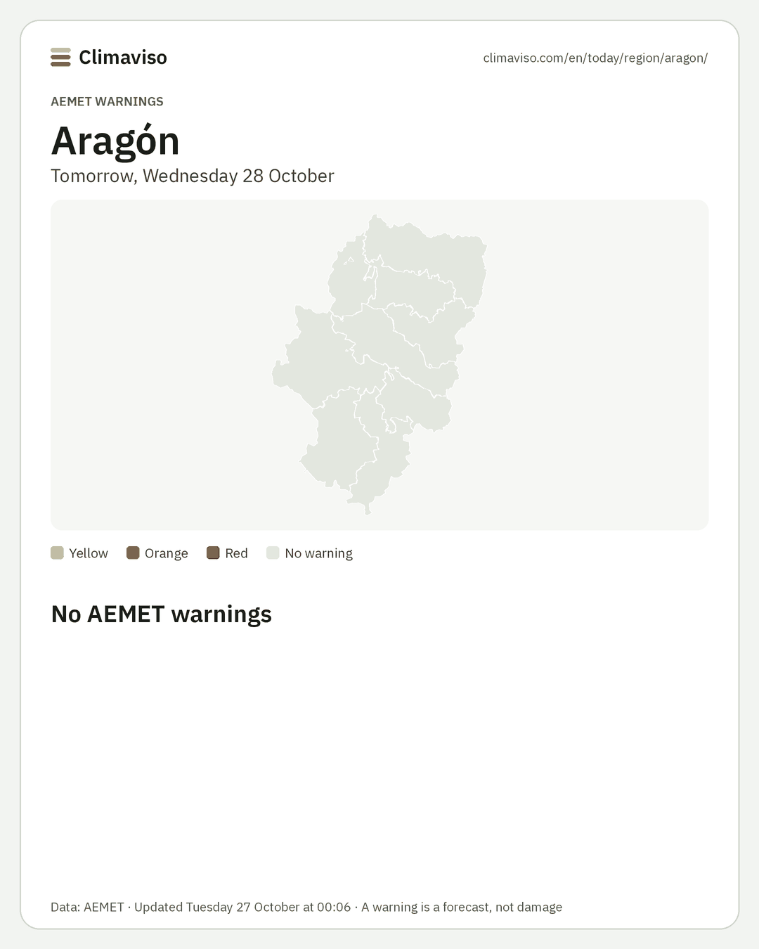 AEMET warnings in Aragón, Tomorrow