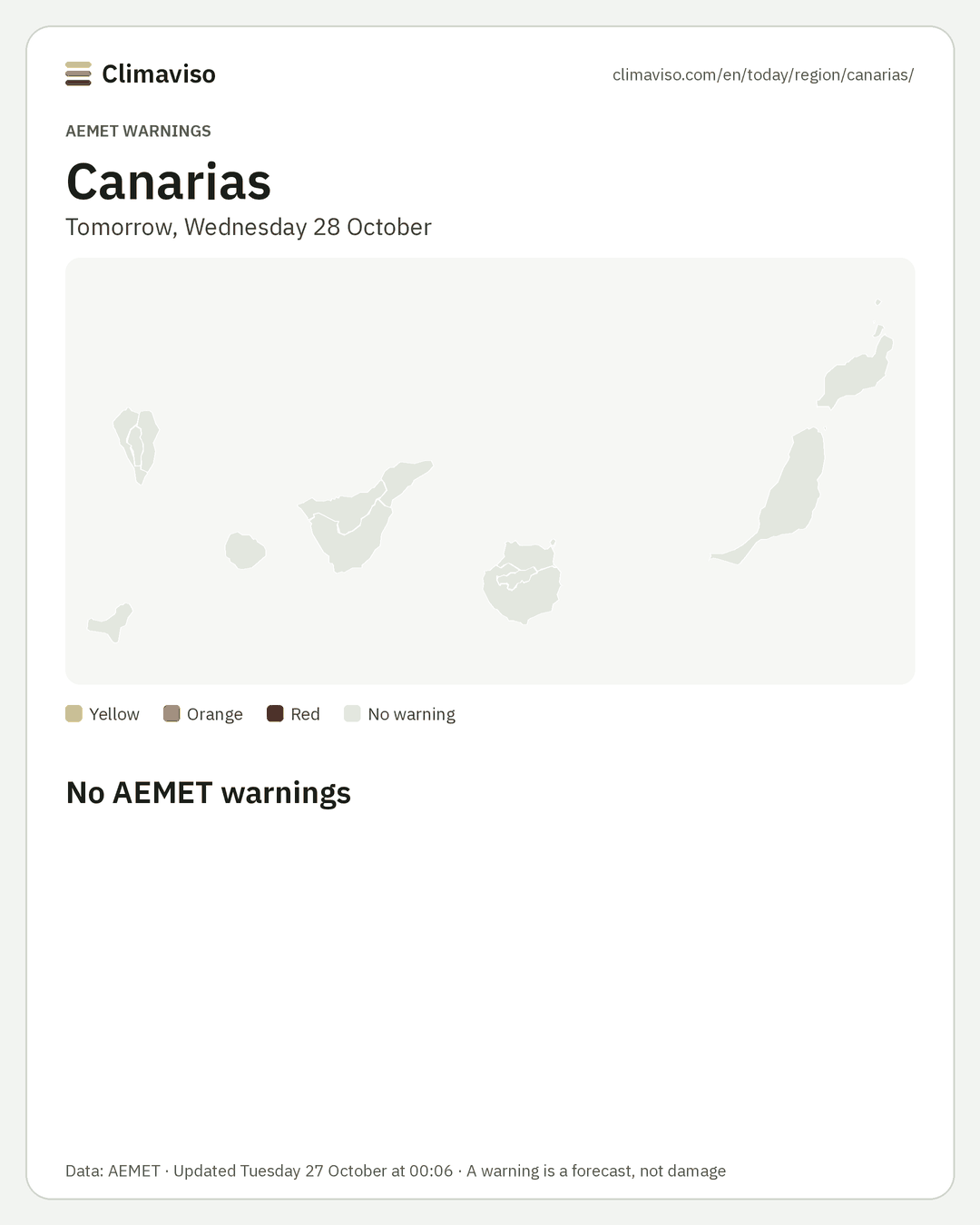 AEMET warnings in Canarias, Tomorrow
