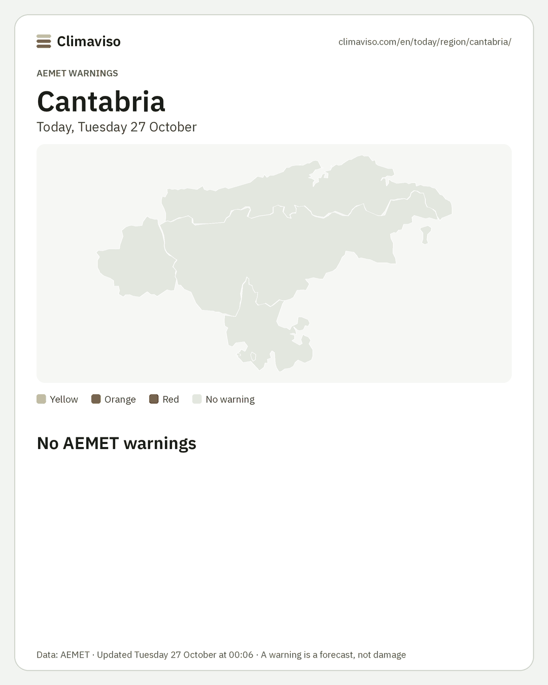 AEMET warnings in Cantabria, Today