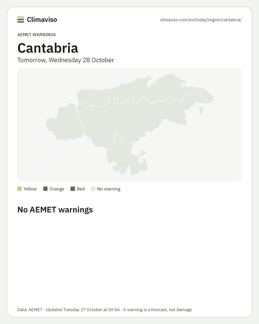 AEMET warnings in Cantabria, Tomorrow