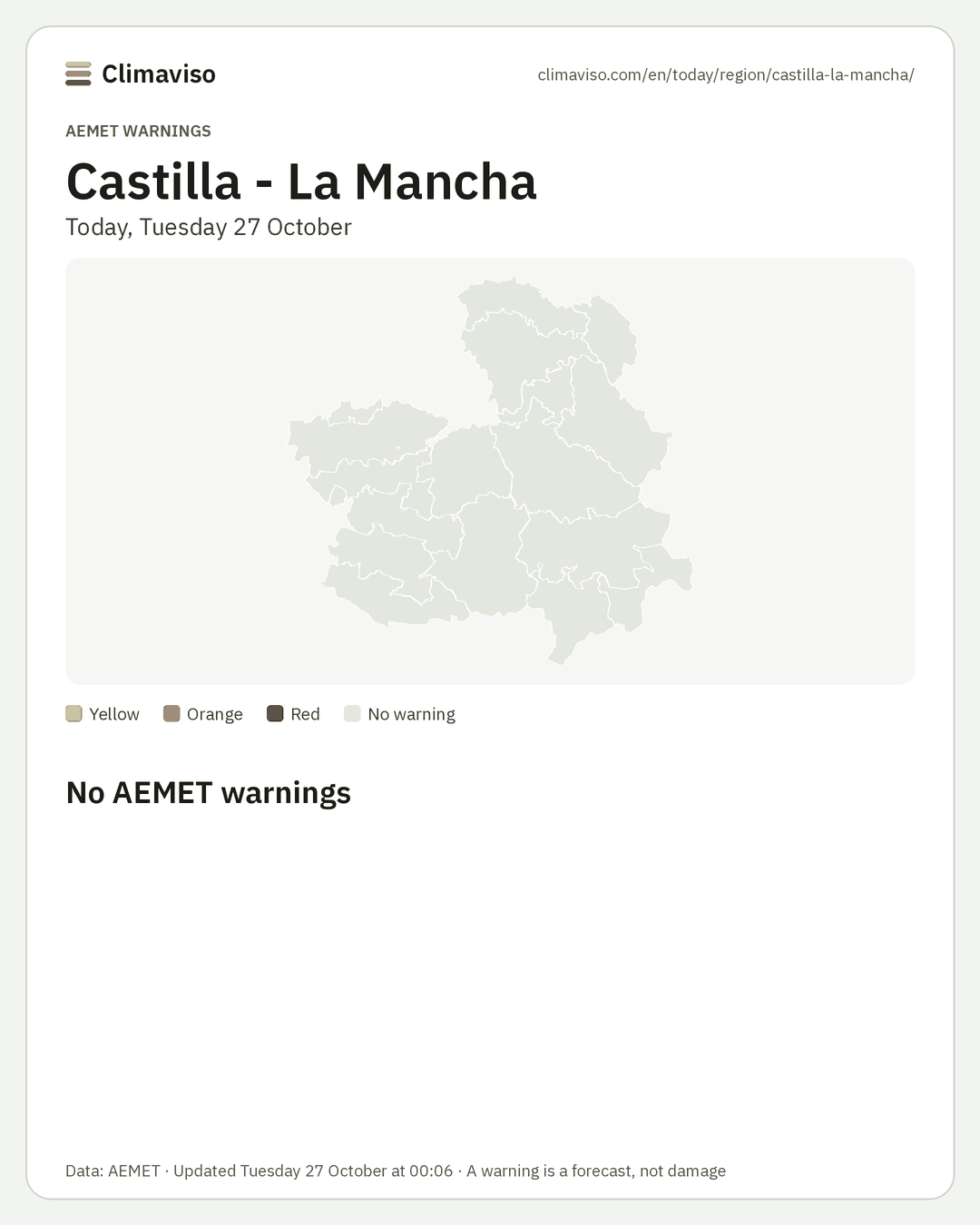 AEMET warnings in Castilla - La Mancha, Today