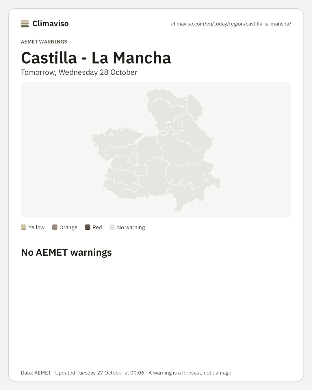 AEMET warnings in Castilla - La Mancha, Tomorrow