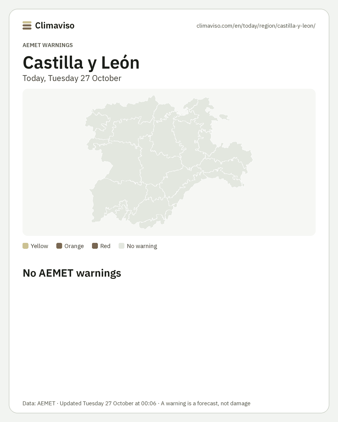 AEMET warnings in Castilla y León, Today
