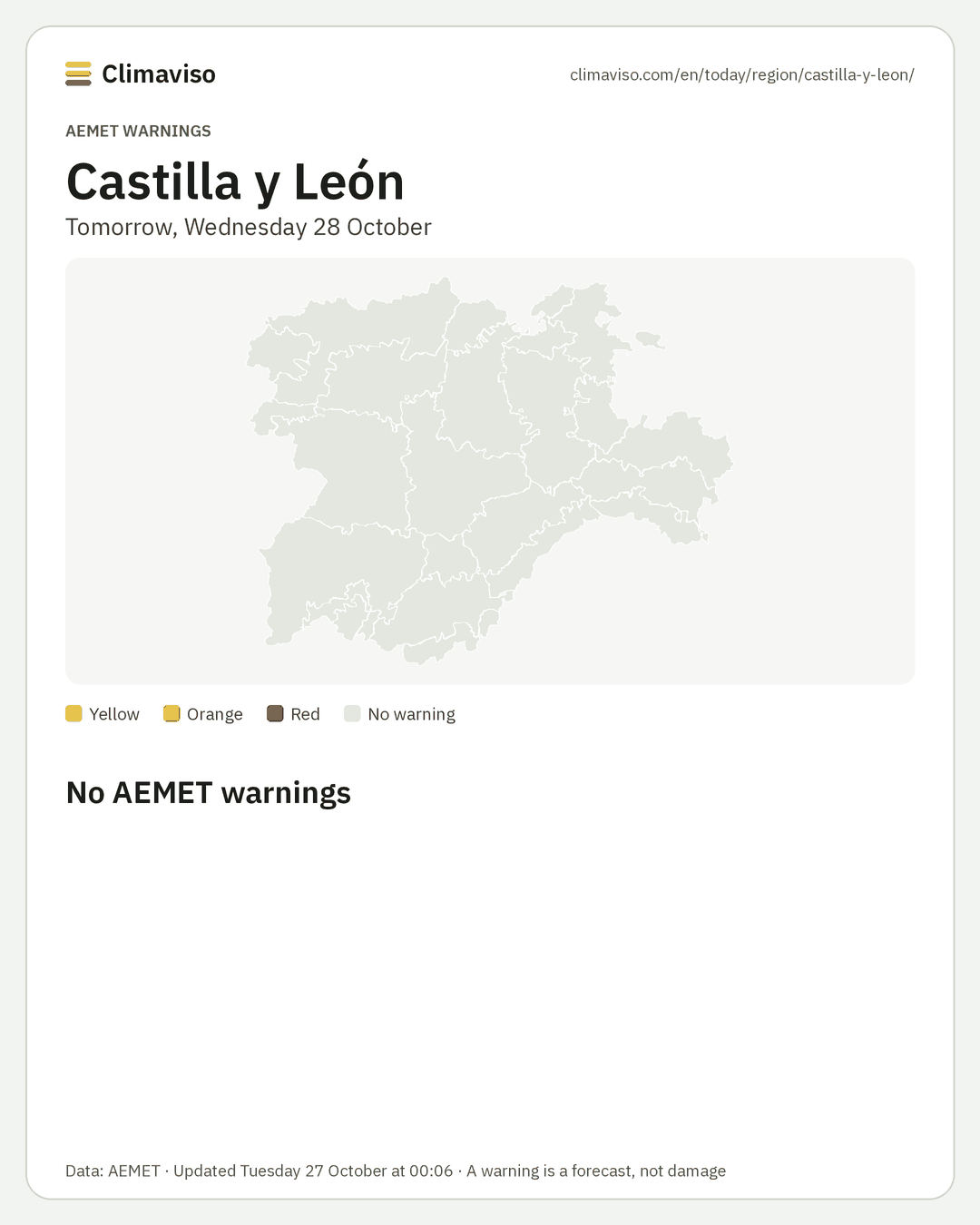 AEMET warnings in Castilla y León, Tomorrow