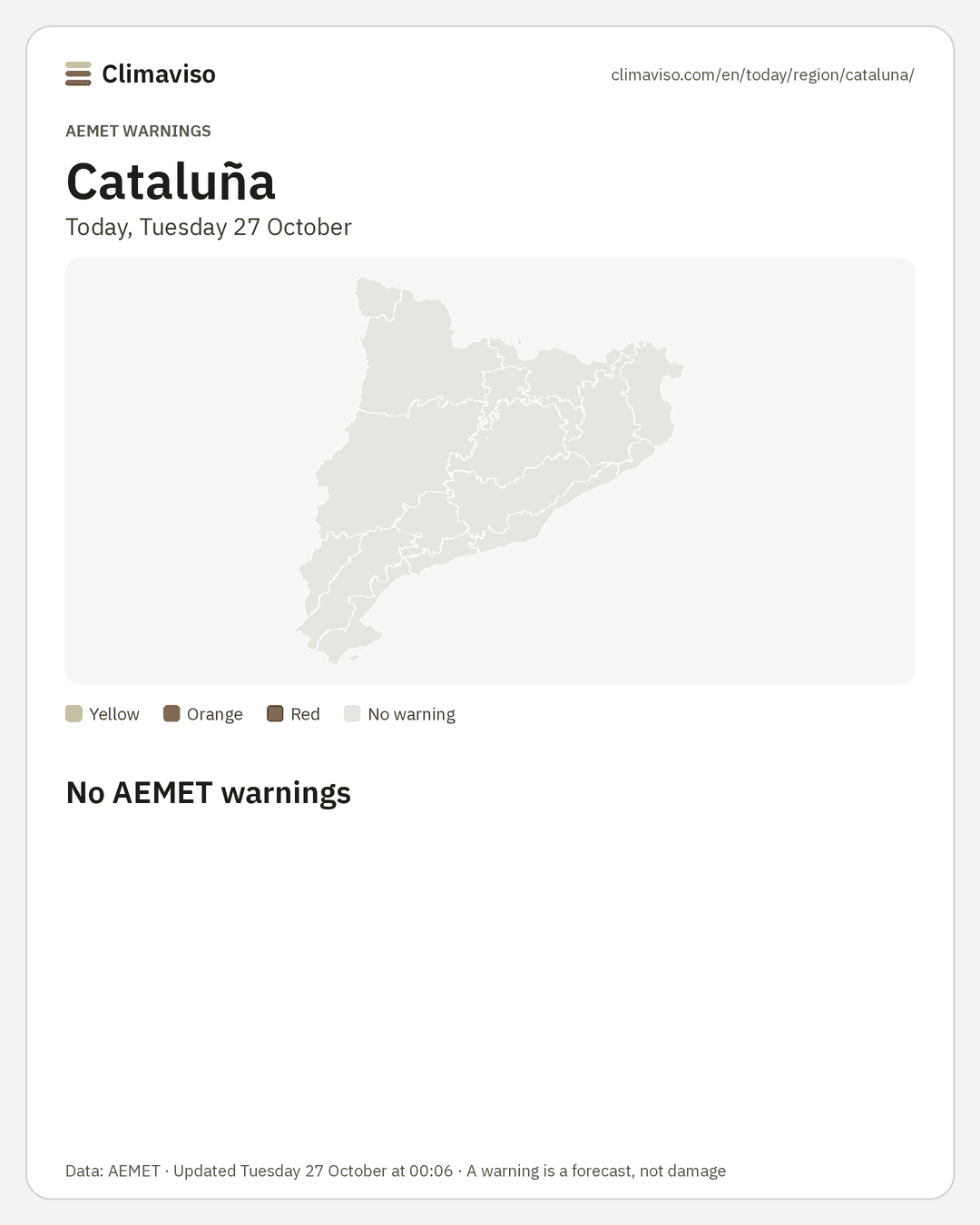 AEMET warnings in Cataluña, Today