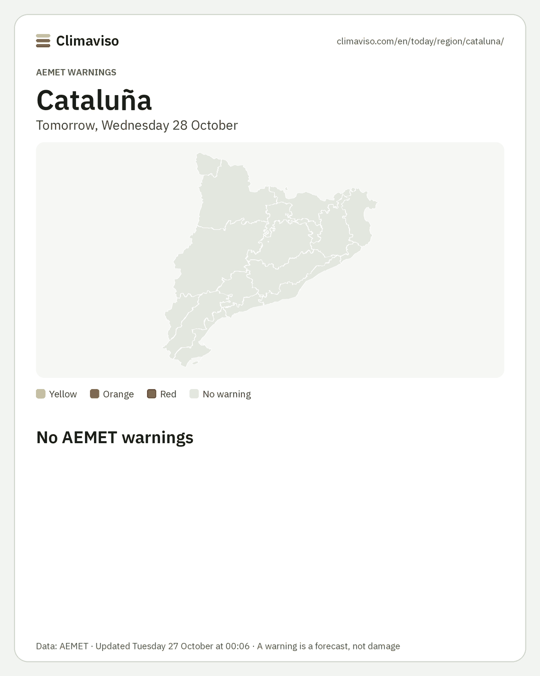 AEMET warnings in Cataluña, Tomorrow