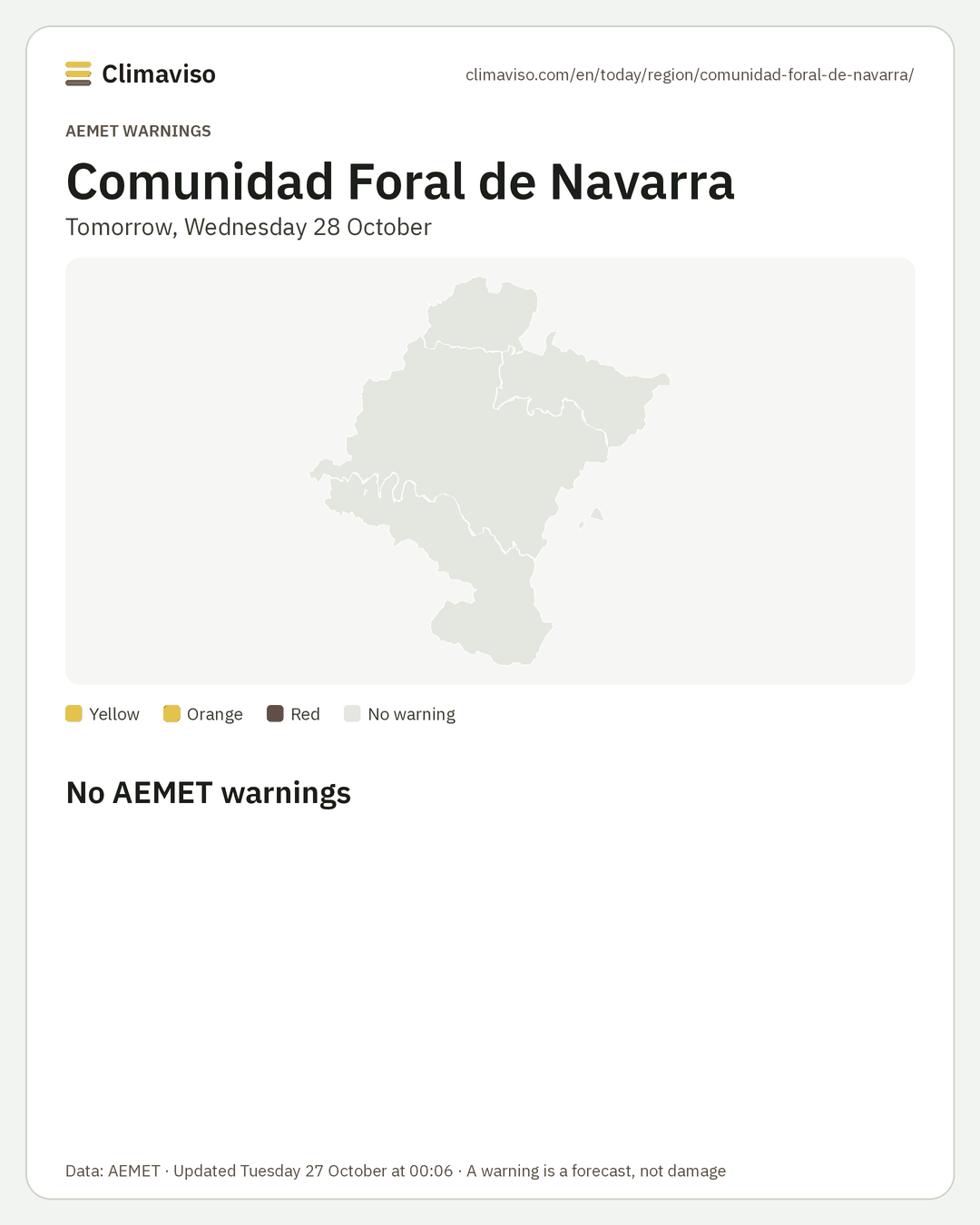 AEMET warnings in Comunidad Foral de Navarra, Tomorrow