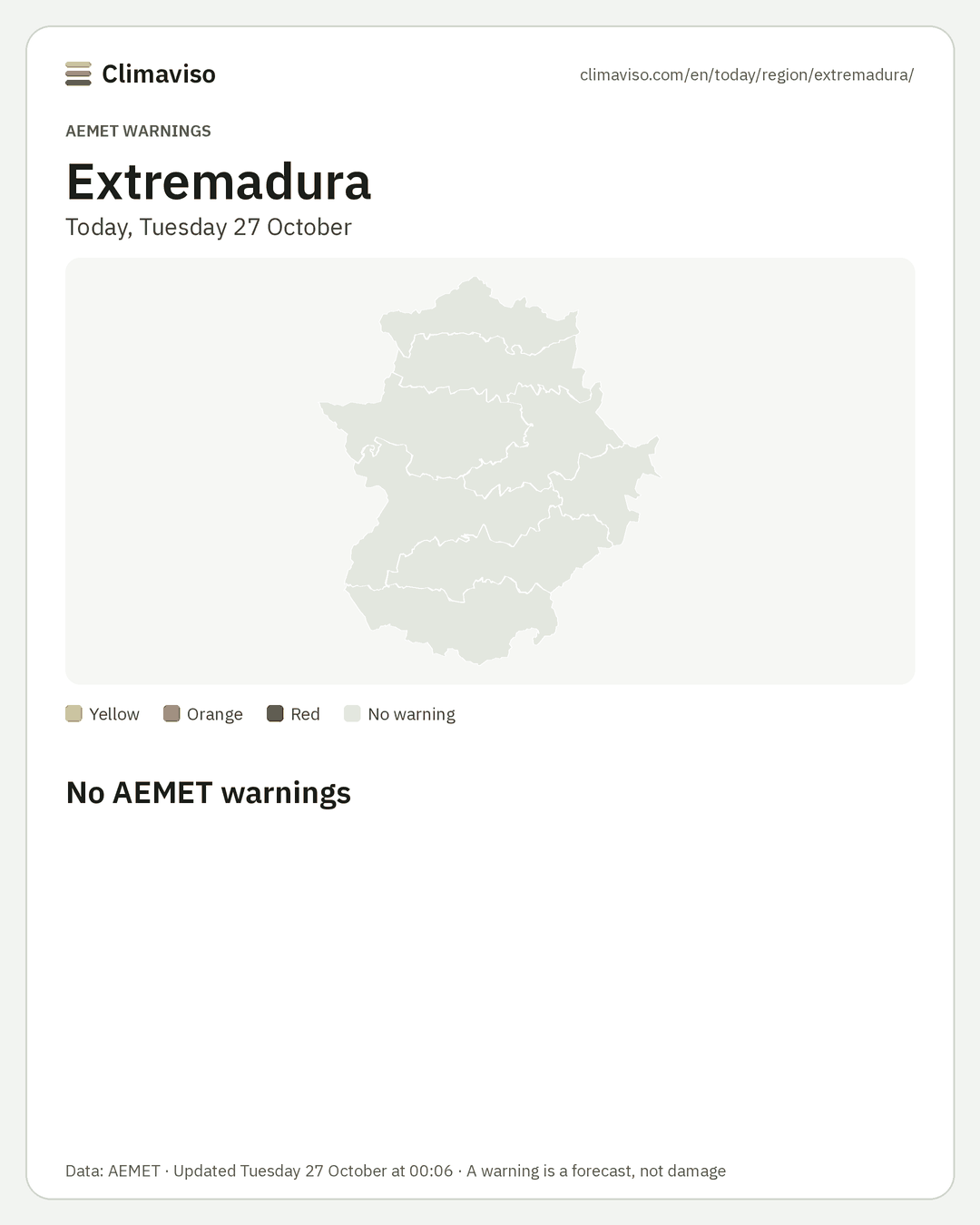 AEMET warnings in Extremadura, Today