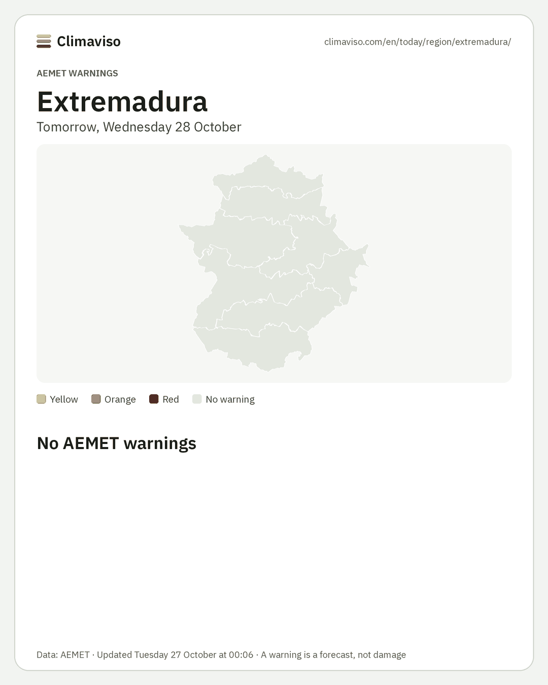 AEMET warnings in Extremadura, Tomorrow