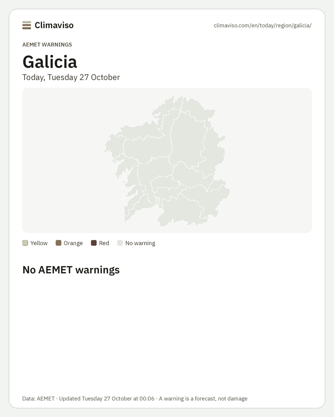 AEMET warnings in Galicia, Today