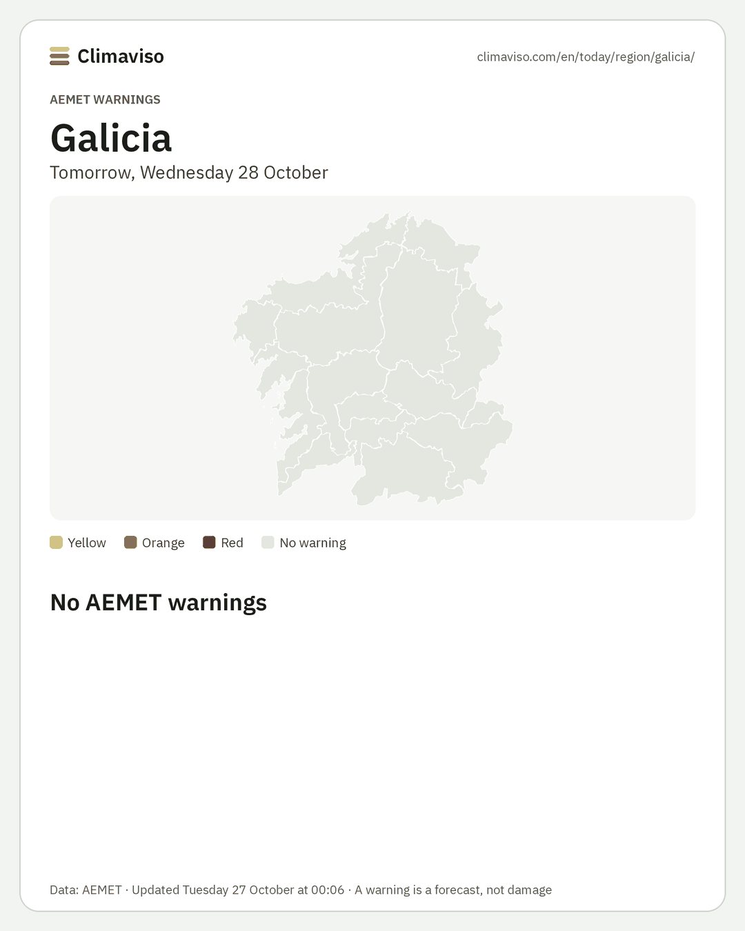 AEMET warnings in Galicia, Tomorrow
