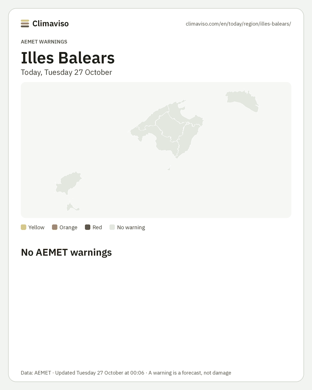 AEMET warnings in Illes Balears, Today