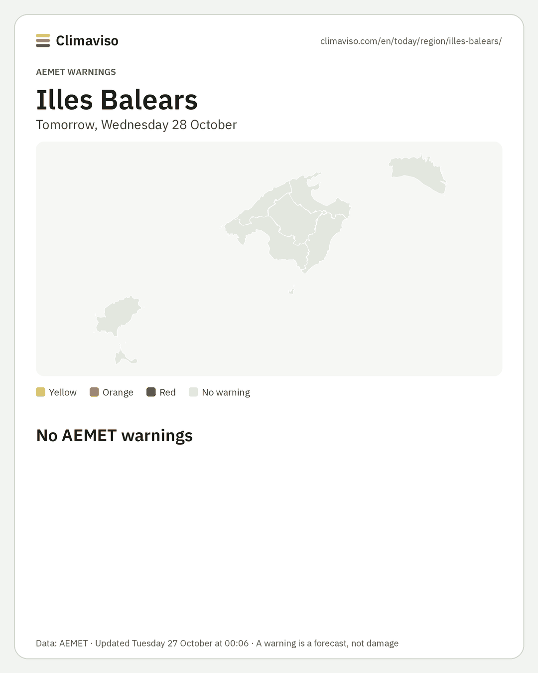 AEMET warnings in Illes Balears, Tomorrow