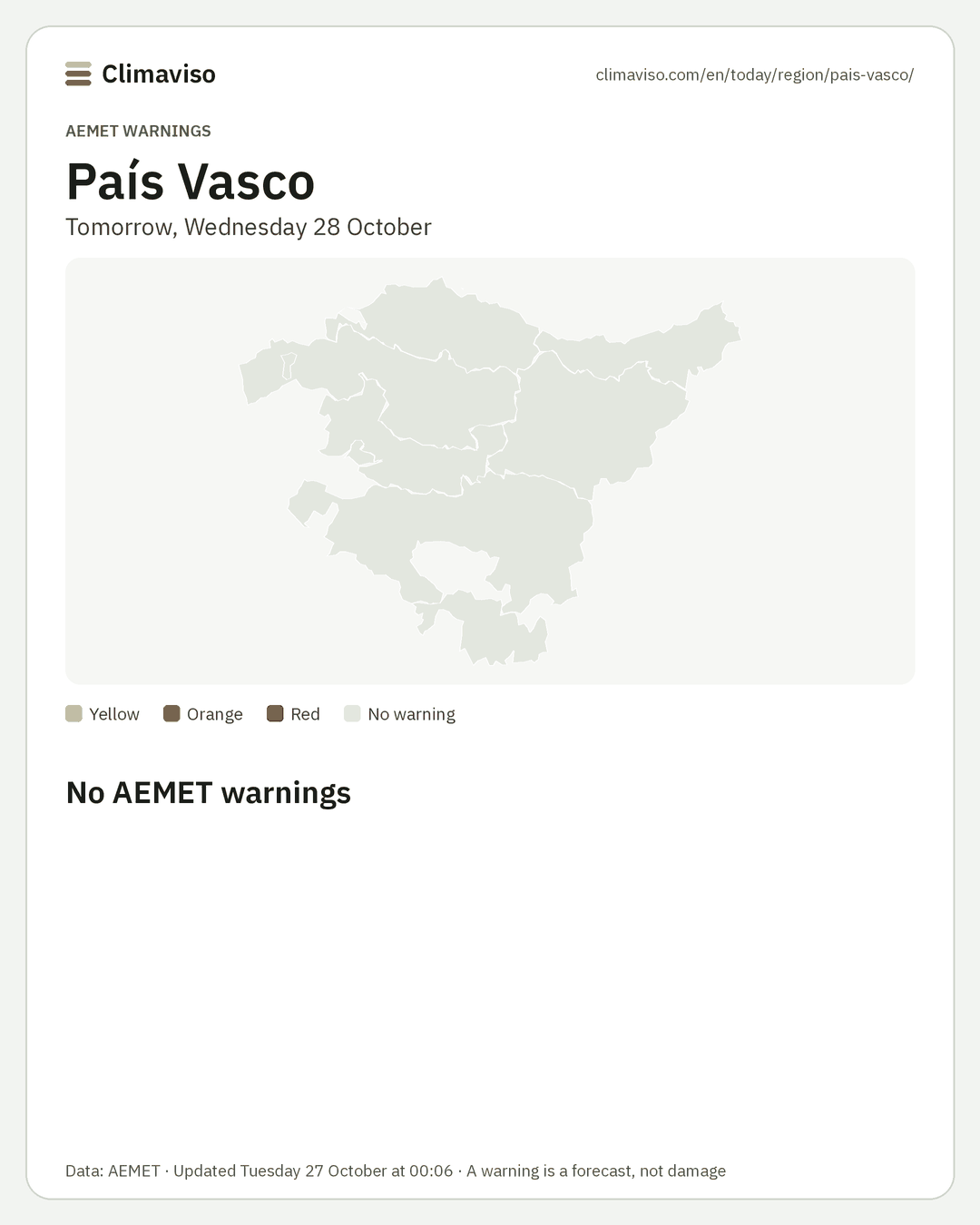 AEMET warnings in País Vasco, Tomorrow