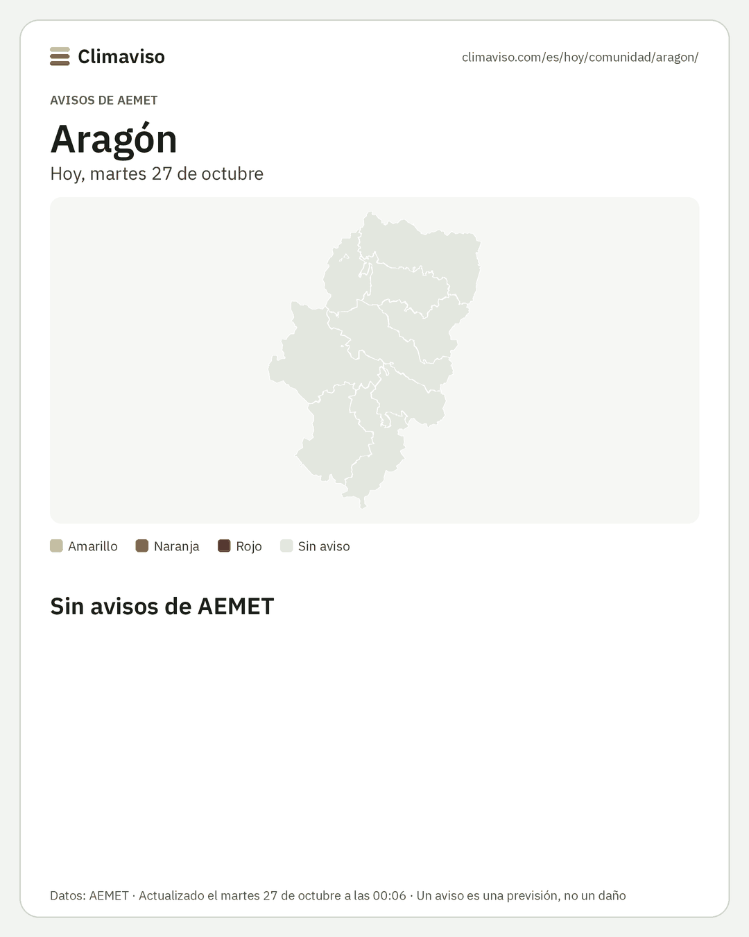 Avisos de AEMET en Aragón, Hoy
