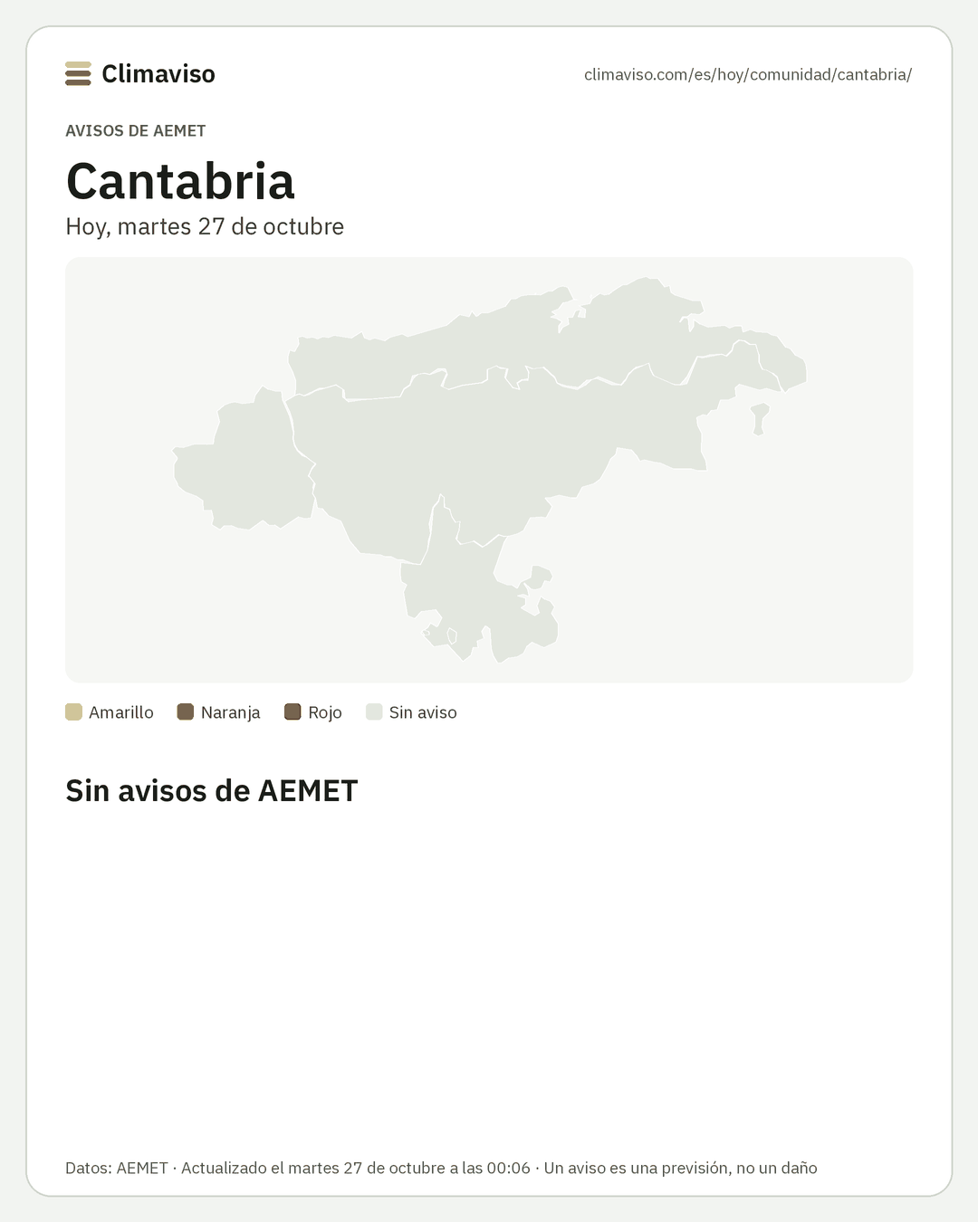Avisos de AEMET en Cantabria, Hoy