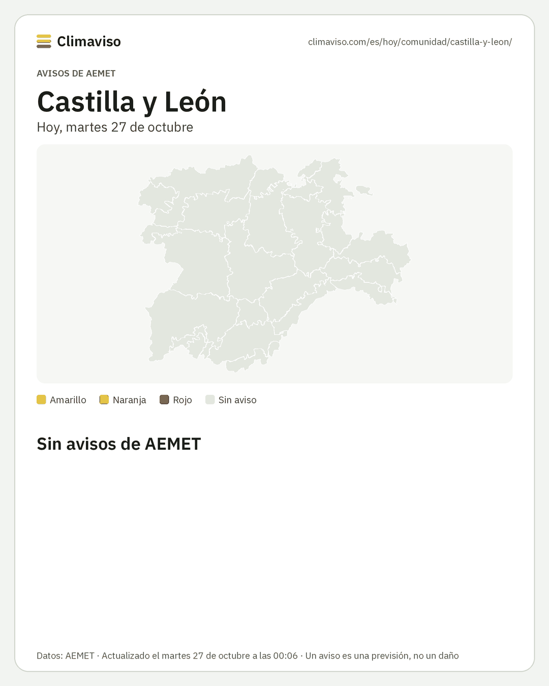 Avisos de AEMET en Castilla y León, Hoy