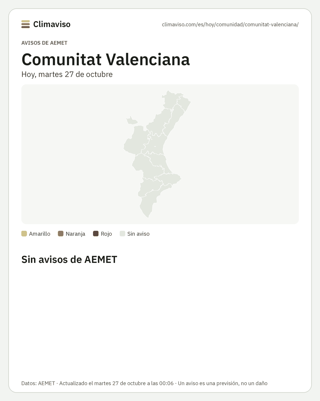 Avisos de AEMET en Comunitat Valenciana, Hoy
