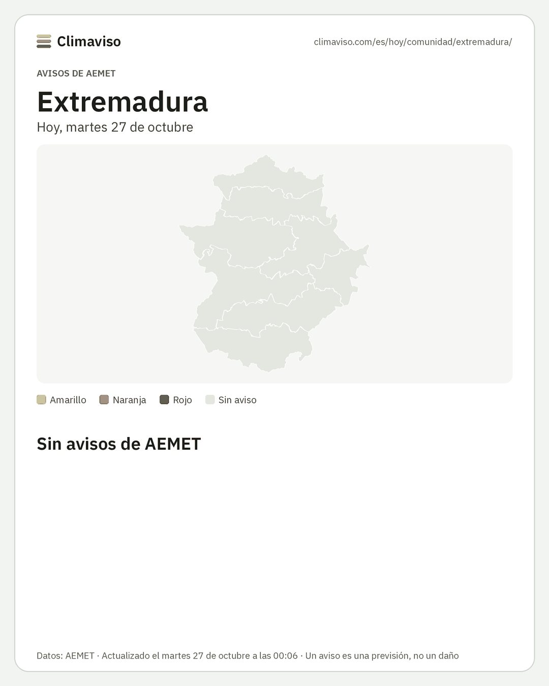 Avisos de AEMET en Extremadura, Hoy