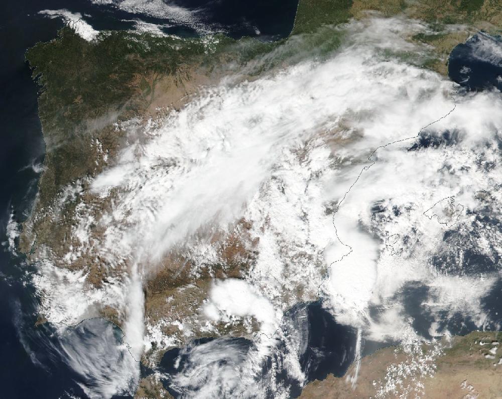 True-colour satellite image of the Iberian Peninsula and the Balearic Islands on 13 September 2019