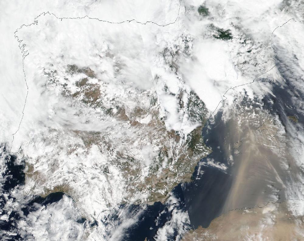 True-colour satellite image of the Iberian Peninsula and the Balearic Islands on 17 June 2021