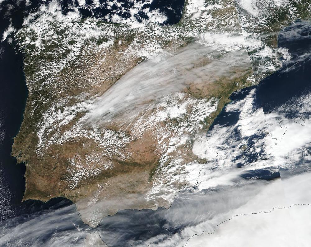 True-colour satellite image of the Iberian Peninsula and the Balearic Islands on 25 September 2022