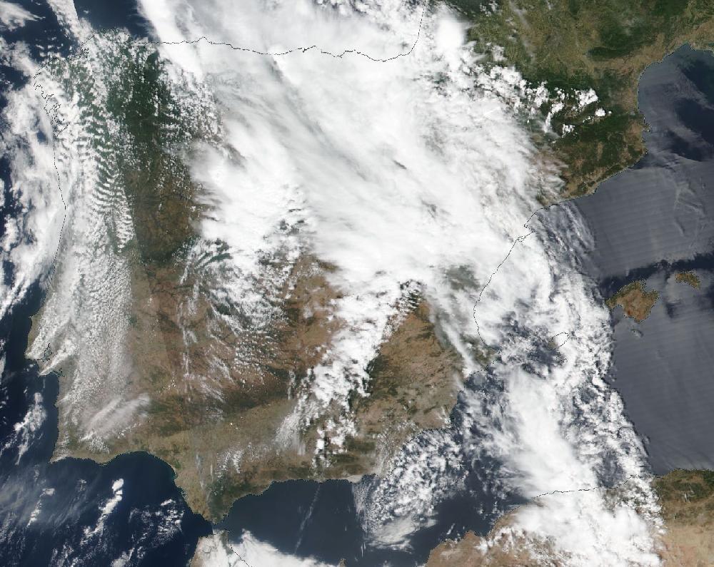 True-colour satellite image of the Iberian Peninsula and the Balearic Islands on 11 June 2025